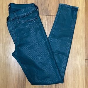 Hudson LA Nico Super Skinny Midrise Green Iridescent Shimmer Jeans 27